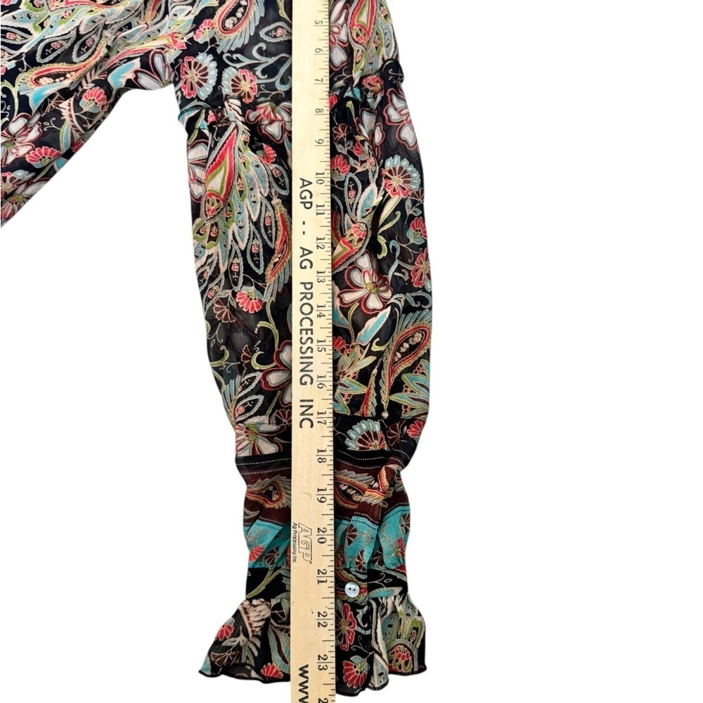 Sundance 100% Silk Blouse L Artisan Floral Tassel Top Luxe Boho Capsule Wardrobe - Picture 8 of 9
